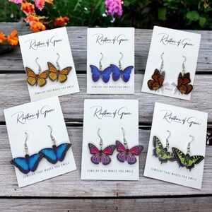 Flutter into Spring: Set of 6 Handcrafted Butterfly Dangle Earrings! (NWT) Gift